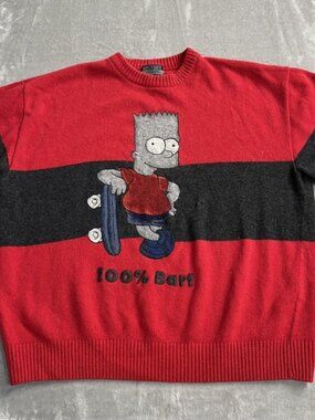 Vintage Iceberg Sweater Mens Large Red Bart Simpson 100% Bart Wool 90s Italy